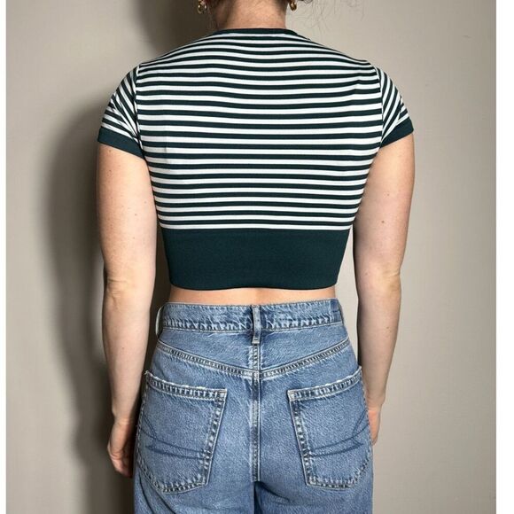 Aerie Offline Green White Striped Cropped Workout Top Size Small - Picture 4 of 7